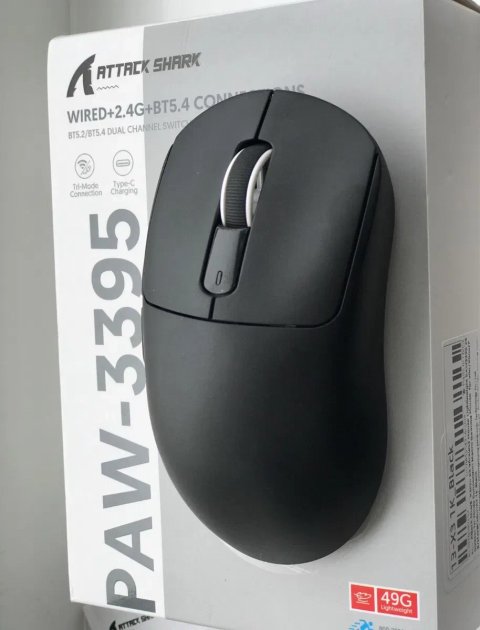 Ігрова миша Attack Shark X3: Бездротова (2.4GHz / BT 5.2 / USB), сенсор PAW3395 26000 DPI