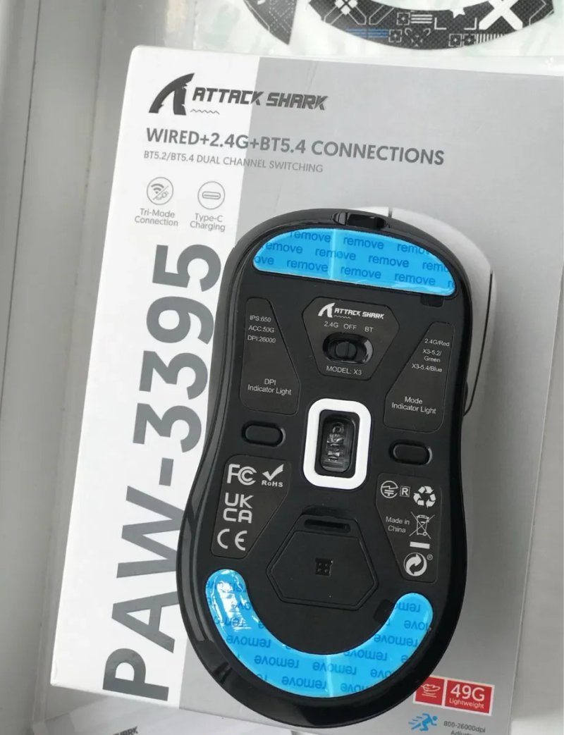 Ігрова миша Attack Shark X3: Бездротова (2.4GHz / BT 5.2 / USB), сенсор PAW3395 26000 DPI — фото 6