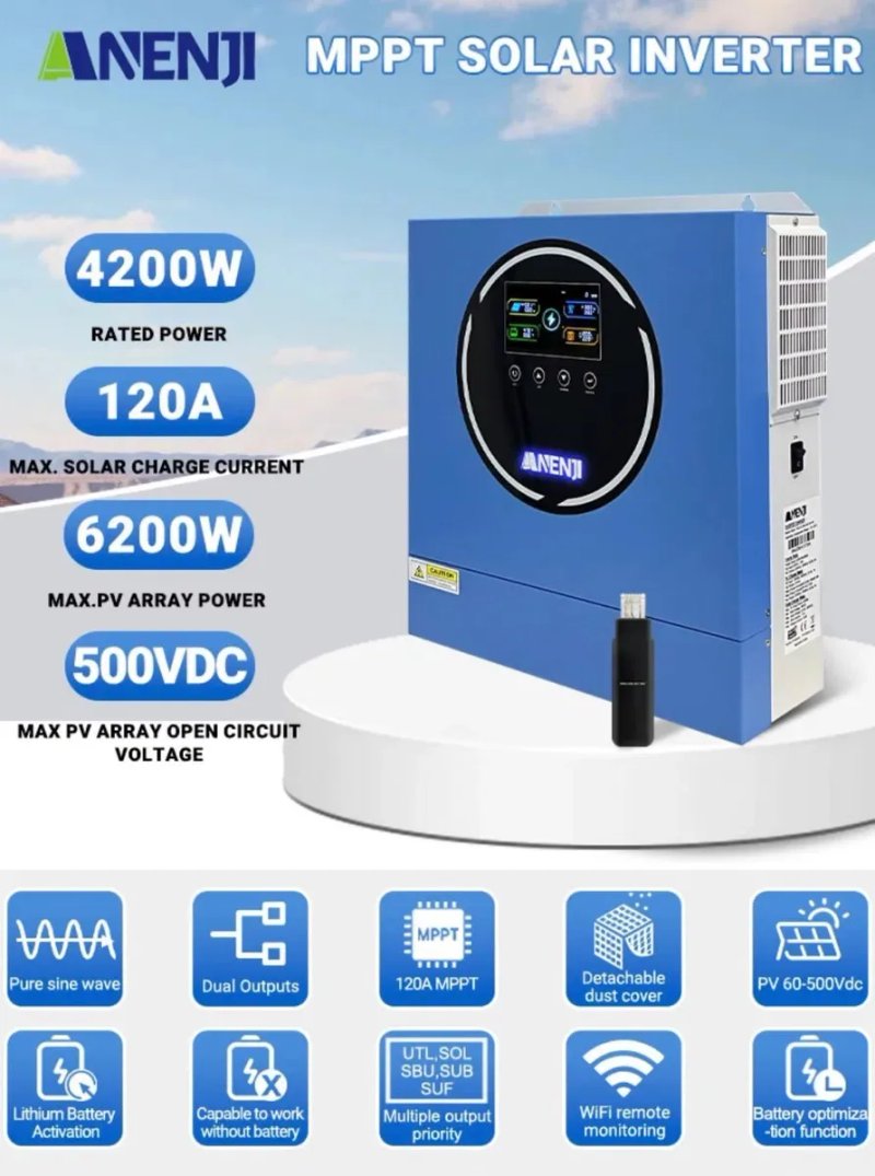 Інвертор Anenji 4.2kw-24V-PRO (4200W 24V ANJ-4.2W-24V-W-Pro)Wi-Fi — фото 4