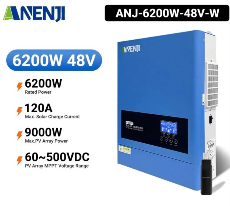 Інвертор ANENJI 6.2KW 48V
ANJ-HHS-11000W-48V Гібридний сонячний інвертор/ 
Гибридный солнечный инвертор — фото 6