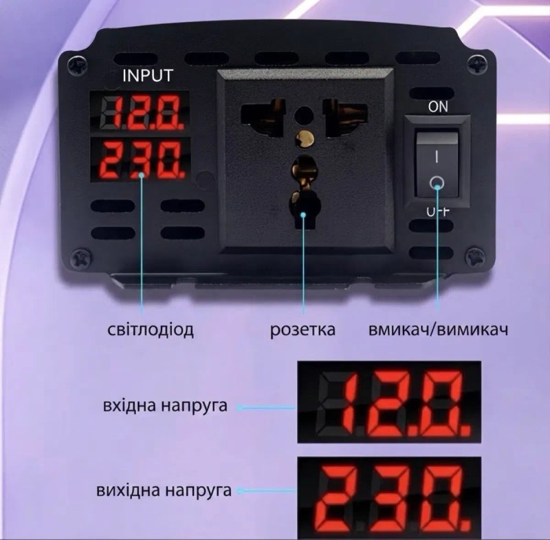 ‼️ Інвертор чистий синус 12в 220в пікова 2800w чиста синусоїда (номінальна-1100вт) перетворювач напруги для котла , инветор 12 220 чистый синус — фото 7
