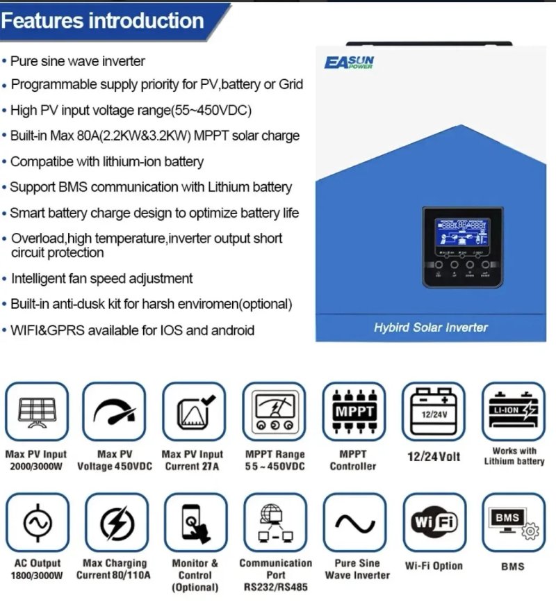 Інвертор EASUN 2.2kW 12V SMH / Инвертор 2,2kw 12V — фото 4