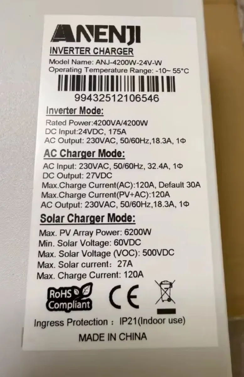 Інвертор  гібридний Anenji ANJ-4200W-24V-WIFI інвектор инвертор — фото 3