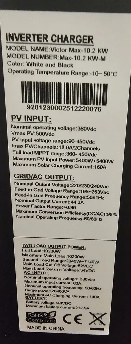 Инвертор гибридный ECGSolax   Daxtromn  Victor AGH-10.2KW/48 В/140 А/10200 Вт
ост — фото 7