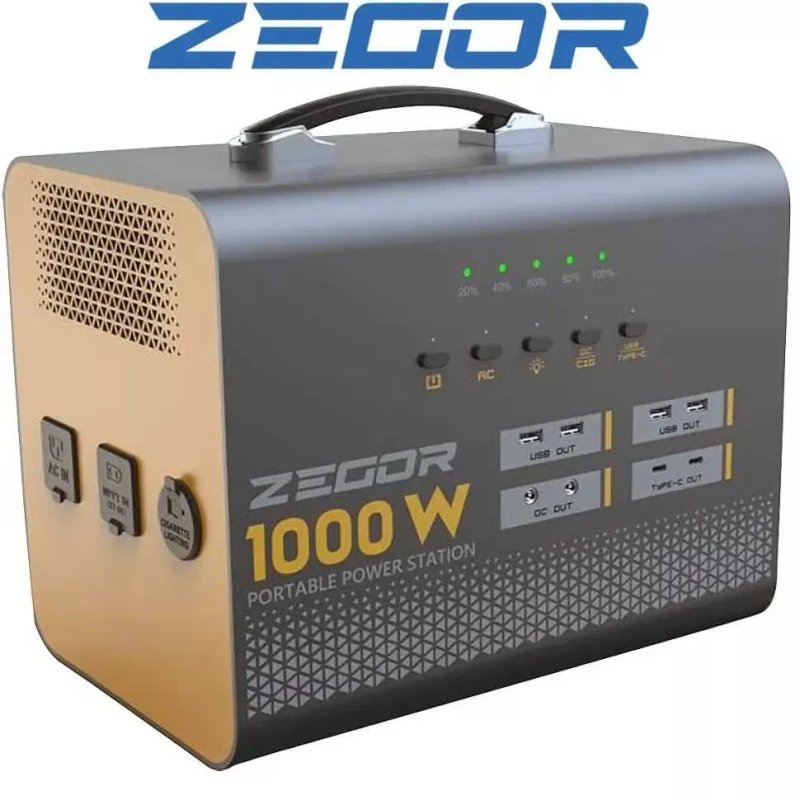 Инверторная аккумуляторная зарядная станция Zegor YC1100 (1000 Вт, Пиковая мощность 2400 Вт, Чистая синусоида) для холодильника, ноутбука и всего дома — фото 3