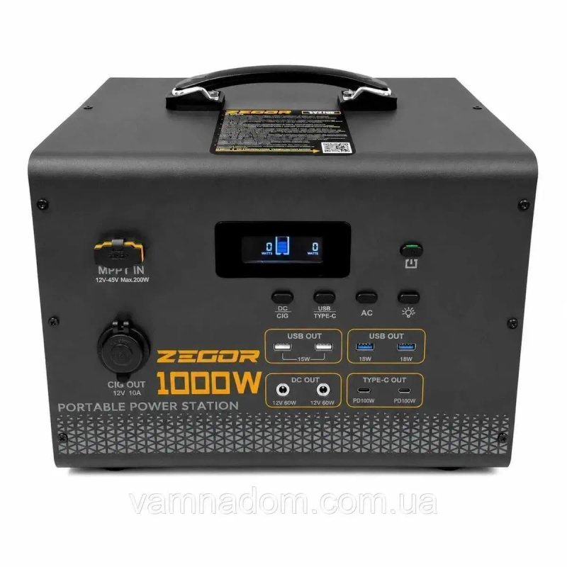 Инверторная аккумуляторная зарядная станция Zegor YC1100 (1000 Вт, Пиковая мощность 2400 Вт, Чистая синусоида) для холодильника, ноутбука и всего дома — фото 4