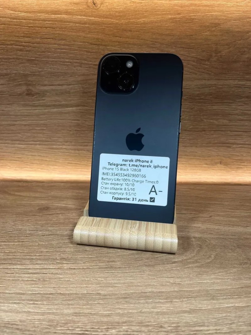 iPhone 15 128 Black !! АКБ: 100%!! №: 0166 !! СТАН ГАРНИЙ !!! З США !! Айфон купити оригінал !! — фото 2