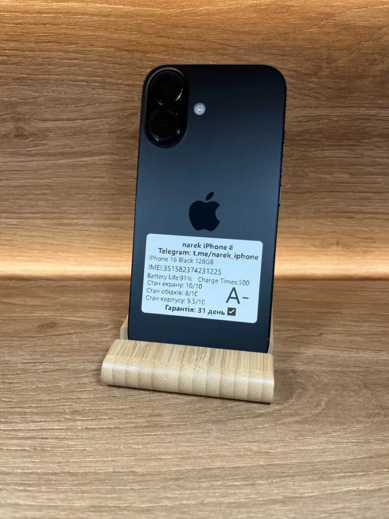 iPhone 16 128 Black !! АКБ: 91%!! №: 1225!! СТАН ГАРНИЙ !!! З США !! Айфон купити оригінал !! — фото 2