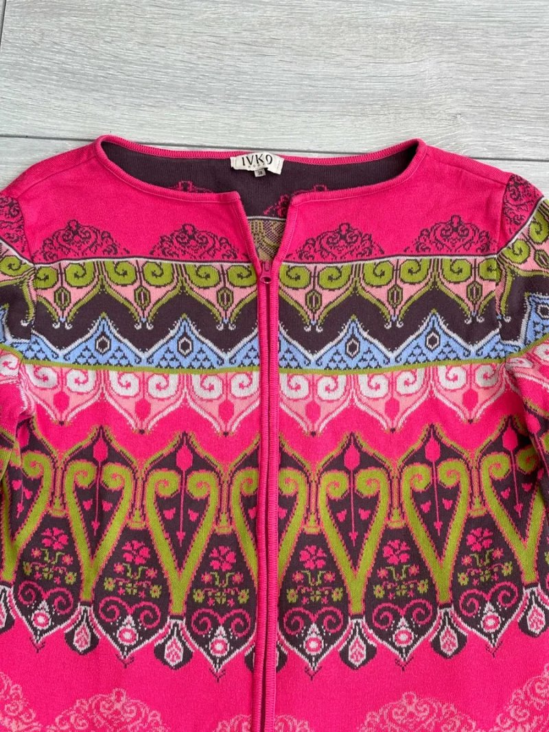 IVCO Cardigan Sweater Size 38 M Розмір Івко Жіночий Светр Кардиган Кофта Жакет Жилет Накидка Кейп Пеньюар Кімоно Кокон Етнічними Візерунками Оригінал — фото 3
