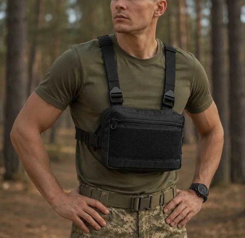 Качественная нагрудная сумка с патч панелью. Cordura 1000 D. Цвет: черный.