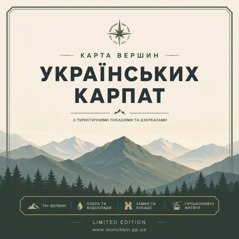 Карта вершин Карпат (203×288мм + тубус) з туристичними локаціями та дзеркалами — фото 7