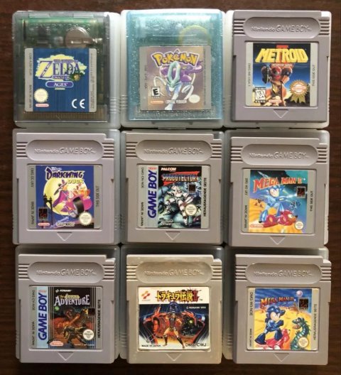 Картриджі Nintendo Game Boy: Zelda, Metroid, Pokemon, Battletoads Dakwing Duck, TaleSpin Resident Evil, Super Mario Land, Double Dragon, Contra