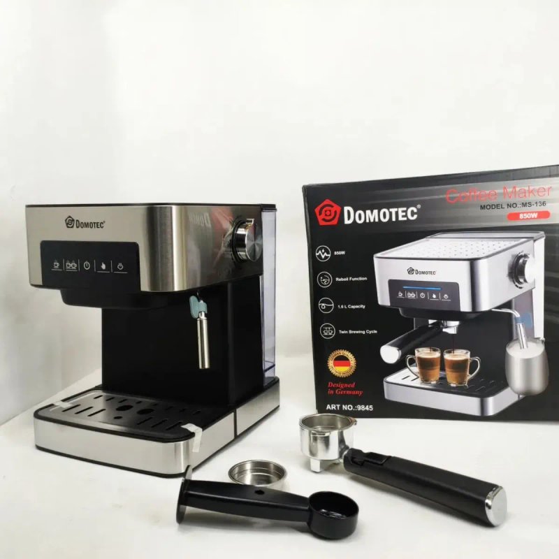 Кавоварка Domotec MS-136: 850 Вт, 15 бар, сенсорна панель, регулювання пари, попереднє підігрівання чашок кофе машина — фото 6