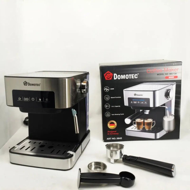 Кавоварка Domotec MS-136: 850 Вт, 15 бар, сенсорна панель, регулювання пари, попереднє підігрівання чашок кофе машина — фото 7