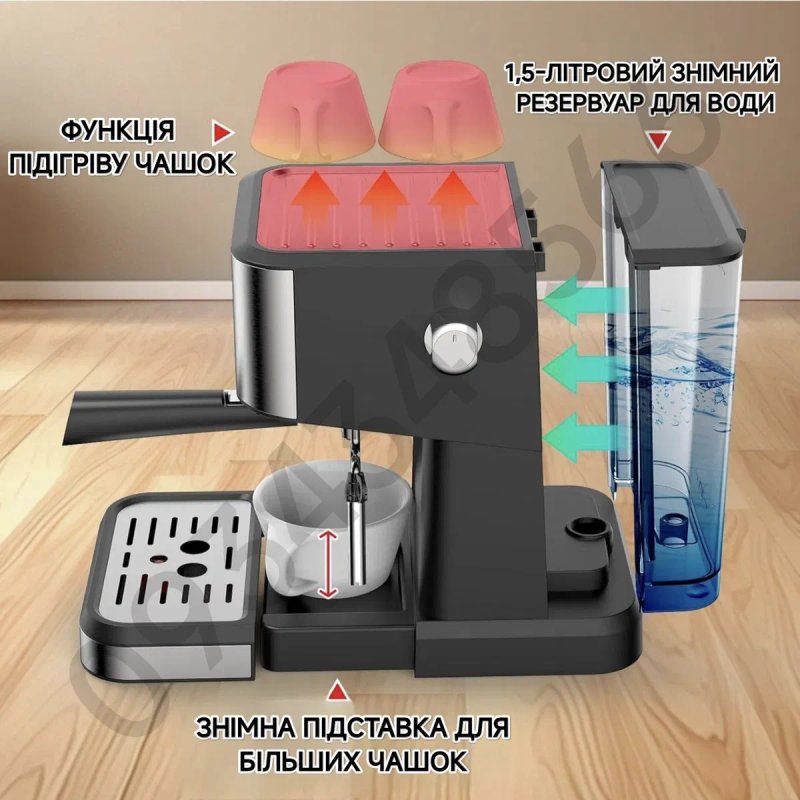 Кавоварка еспресомашина рожкова з капучінатором IAGREEA 3050 20 Бар 1050 Вт Кавомашина — фото 3