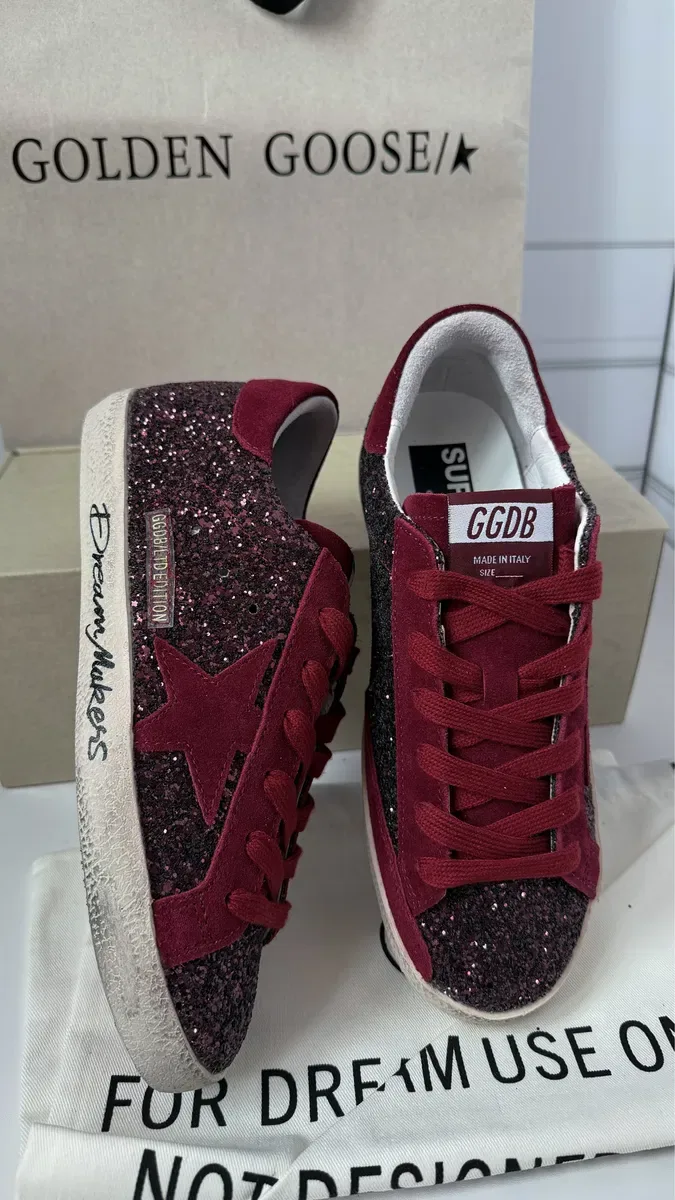 кеди кросівки жіночі ggdb golden goose superstar бордові голден гус   шкіряні — фото 7