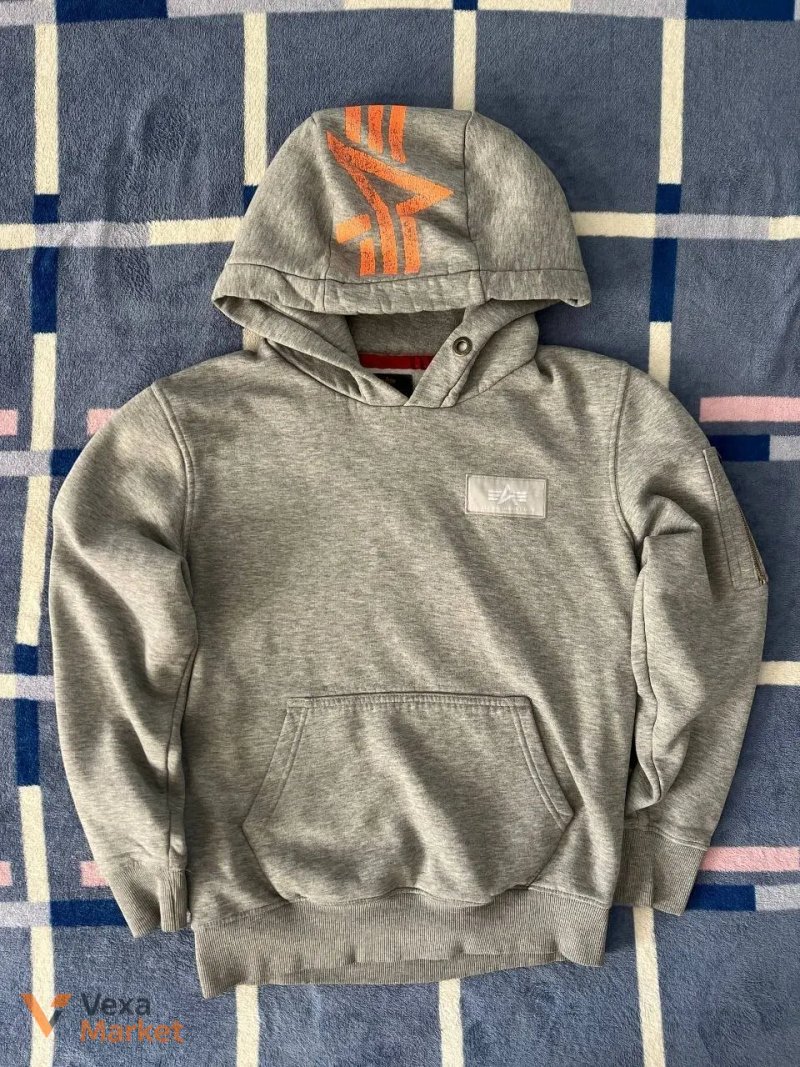 Худі Alpha Industries сіре розмір S-M — фото 3