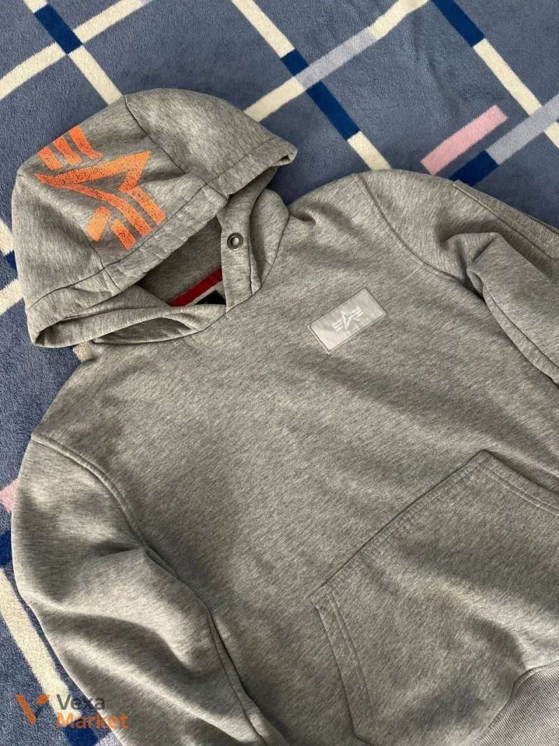 Худі Alpha Industries сіре розмір S-M — фото 4