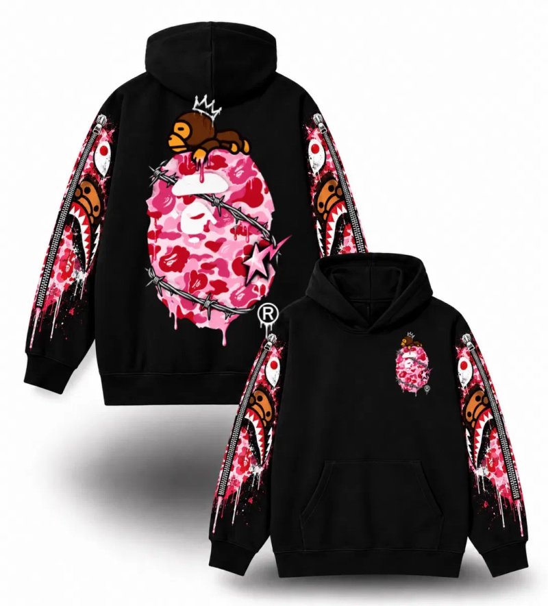 Худи BAPE Shark Custom Hoodie Logo унисекс черное бейп Новинки кофта толстовка лонгслив — фото 2
