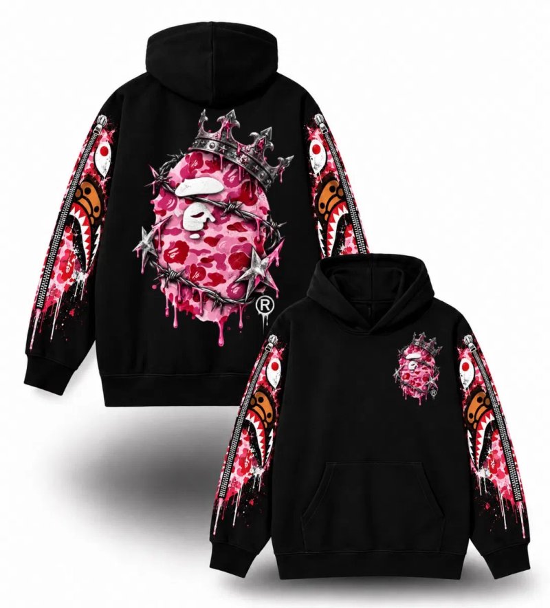 Худи BAPE Shark Custom Hoodie Logo унисекс черное бейп Новинки кофта толстовка лонгслив — фото 3