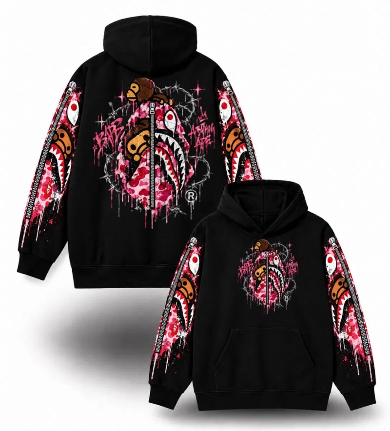 Худи BAPE Shark Custom Hoodie Logo унисекс черное бейп Новинки кофта толстовка лонгслив — фото 4