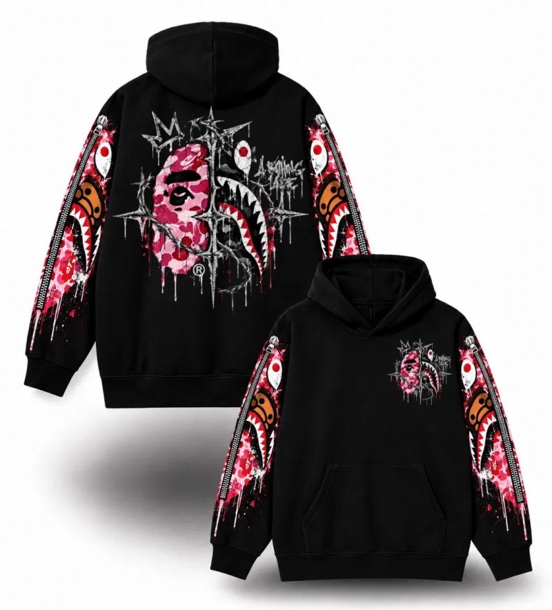 Худи BAPE Shark Custom Hoodie Logo унисекс черное бейп Новинки кофта толстовка лонгслив — фото 5