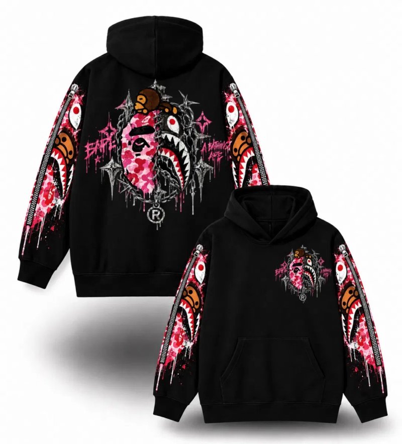 Худи BAPE Shark Custom Hoodie Logo унисекс черное бейп Новинки кофта толстовка лонгслив — фото 6