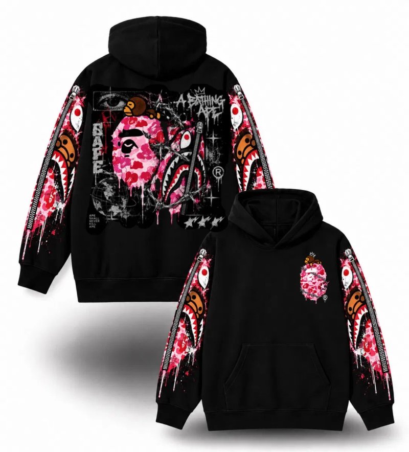 Худи BAPE Shark Custom Hoodie Logo унисекс черное бейп Новинки кофта толстовка лонгслив — фото 7