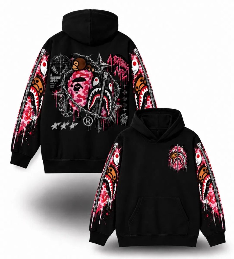 Худи BAPE Shark Custom Hoodie Logo унисекс черное бейп Новинки кофта толстовка лонгслив — фото 8