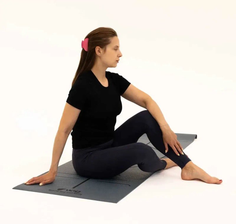 Килимок для йоги WCG Asana 173×61×0,4 см з розміткою для асан та чохлом, темно-зелений — фото 4