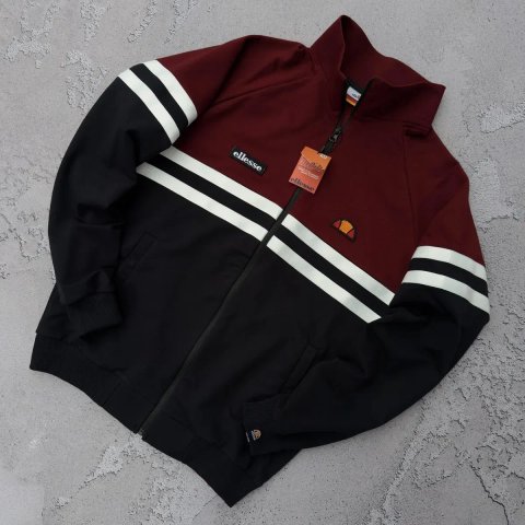 Кофта Олімпійка Ellesse бордова чоловіча | Олимпийка ретро мужская Еллис бордо - черная