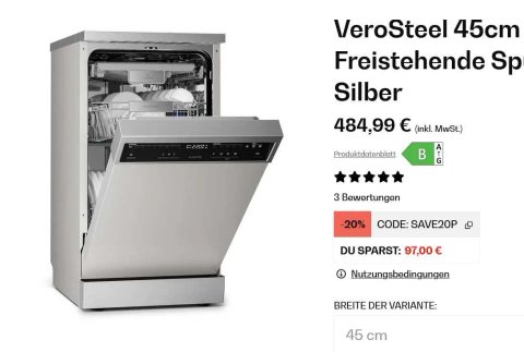 Компактна Посудомийна машина 45 см 9 програм KLARSTEIN VeroSteel 45