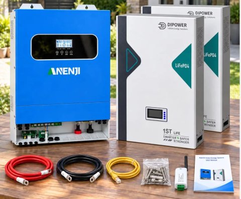 Комплект гібридний сонячний інвертор Anenji 11 кВт 48 В Wi-Fi 2 MPPT + Акумулятор літій залізо фосфатний 10 кВт Dipower з дисплеєм класу А АКБ з BMS
