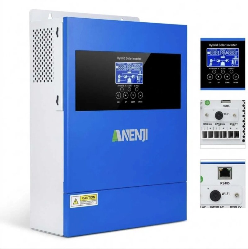 Комплект резервного питания Anenji 4,2 кВт + 2 LiFePO4 100Ah, гибридный инвертор Wi-Fi, АКБ Bluetooth УСТАНОВКА — фото 4