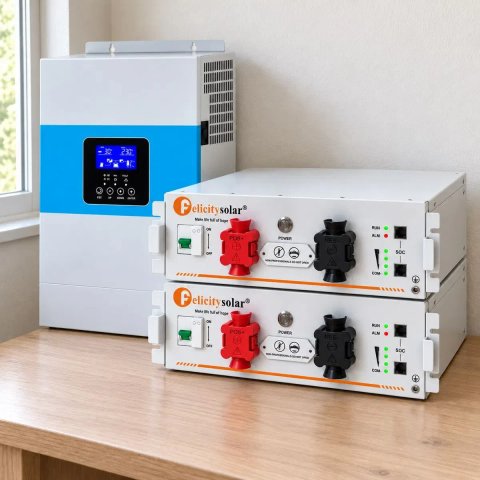 Комплект резервного живлення 10 кВт 2 акумулятори Felicity 10.24 кВт smart BMS LiFePO4 6000 циклів + гібридний сонячний інвертор 5.5 кВт Daxtromn ДБЖ