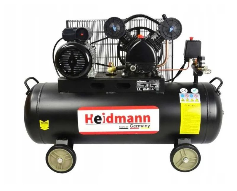 Компресор масляний двопоршневий 100л 10 бар 1.8кВт Heidmann H00723 компресор ремінний компрессор масляный двухпоршневой — фото 3