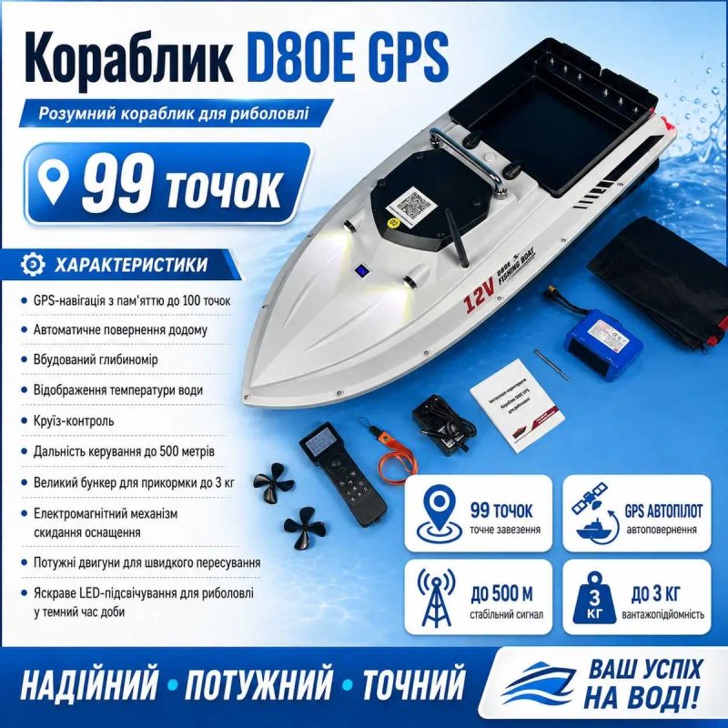 Кораблик для рыбалки карповый GPS для прикормки Прикормочный  Flytec V020 GPS 40 точек 12000 mah  Короповий Рибацький  для риболовлі — фото 5