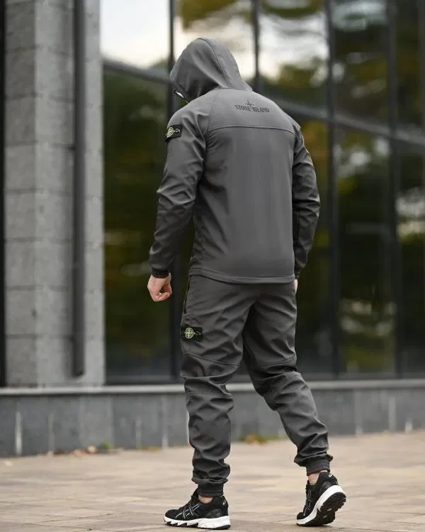 Костюм куртка + штани Stone island SOFTSHELL grot grey / ПІЗНЯ ОСІНЬ - ЗИМА теплий костюм софтшел графіт / темно сірий чоловічий спортивний костюм — фото 2