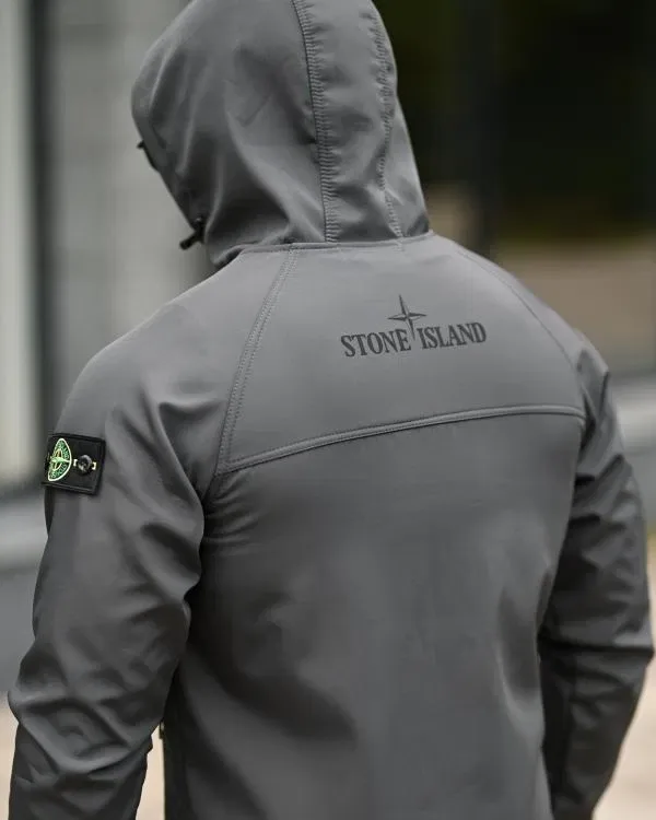 Костюм куртка + штани Stone island SOFTSHELL grot grey / ПІЗНЯ ОСІНЬ - ЗИМА теплий костюм софтшел графіт / темно сірий чоловічий спортивний костюм — фото 4