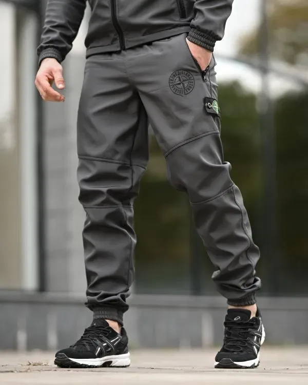 Костюм куртка + штани Stone island SOFTSHELL grot grey / ПІЗНЯ ОСІНЬ - ЗИМА теплий костюм софтшел графіт / темно сірий чоловічий спортивний костюм — фото 5
