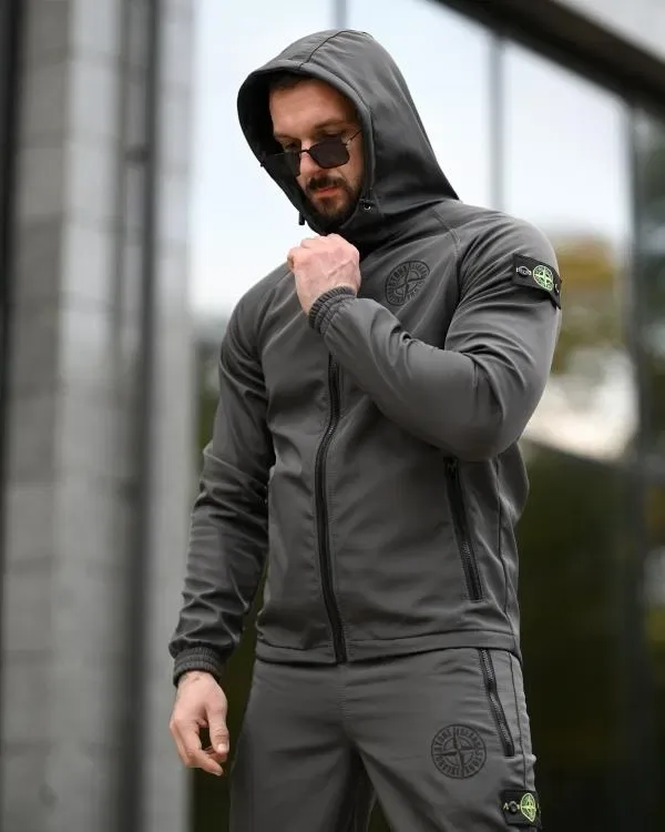 Костюм куртка + штани Stone island SOFTSHELL grot grey / ПІЗНЯ ОСІНЬ - ЗИМА теплий костюм софтшел графіт / темно сірий чоловічий спортивний костюм — фото 6