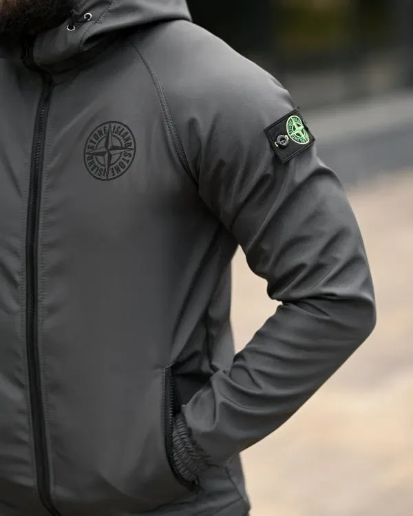 Костюм куртка + штани Stone island SOFTSHELL grot grey / ПІЗНЯ ОСІНЬ - ЗИМА теплий костюм софтшел графіт / темно сірий чоловічий спортивний костюм — фото 7