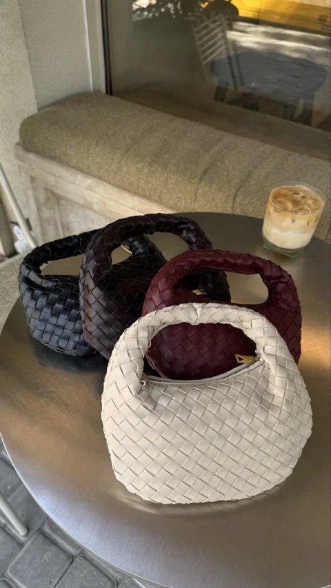 Кожаная сумка бургунди, боттега венета, плетенная шоко bottega veneta