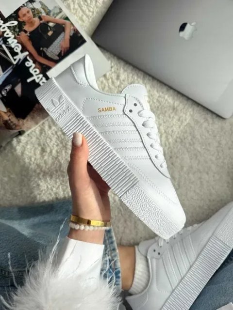 Кросівки Adidas Samba Platform Triple White premium | Кроссовки Адидас жіночі чоловічі