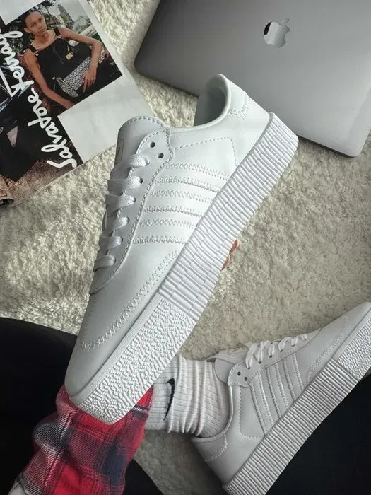 Кросівки Adidas Samba Platform Triple White premium | Кроссовки Адидас жіночі чоловічі — фото 3