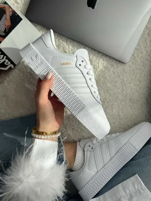 Кросівки Adidas Samba Platform Triple White premium | Кроссовки Адидас жіночі чоловічі — фото 4