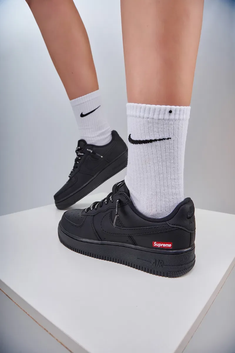 Кросівки Кроссовки Nike Air Force 1 x Supreme Black Чорний Чёрные повсякденні — фото 4