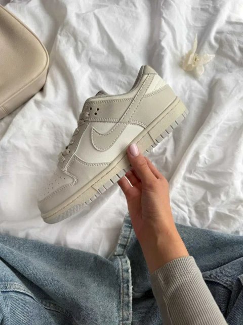 Кросівки Nike SB Dunk Light Bone Beige жіночі бежеві Найк Данк шкіряні демісезонні кеди | Женские кеды Данки кроссовки бежевые кожаные 36 37 38 39