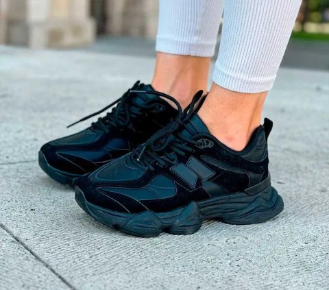 Кросівки жіночі Stilli (36-41) — чорні, замша, шкіра | у стилі New Balance 9060, на осінь, шкіряні