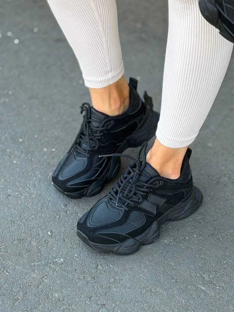 Кросівки жіночі Stilli (36-41) — чорні, замша, шкіра | у стилі New Balance 9060, на осінь, шкіряні — фото 4